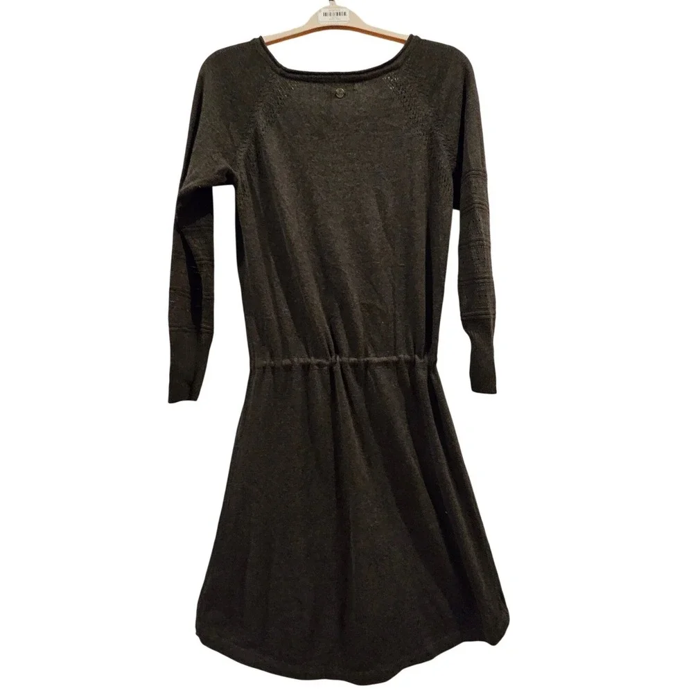 prAna‎ Women Charcoal Gray 100% Organic Cotton Knit Drawstring Sweater Dress S